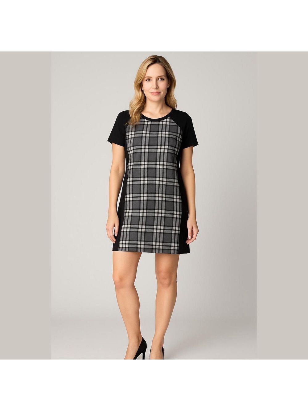 Figwood Gray Black Plaid Geneva Mini Dress Size Medium